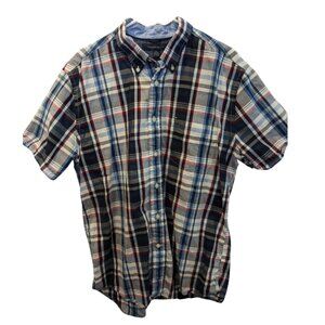 Tommy Hilfiger Men's Short Sleeve Button Down Plaid Shirt, Cotton, Size Large
